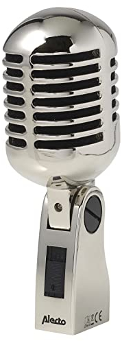 Alecto UDM-60 Dynamic Vocal Microphone - Vintage Vocal Microphone - 60 Hz-16 kHz Frequency Range - 5 m XLR Cable - Silver