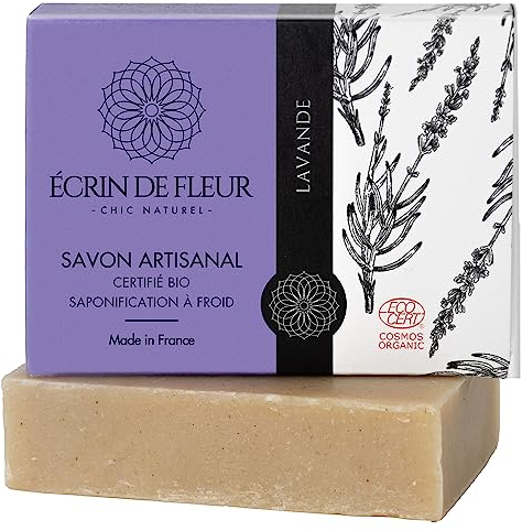 ÉCRIN DE FLEUR - Feste Seife Lavendel BIO zertifiziert, handgemacht in Frankreich, Naturseife mit authentischen ätherischen Lavendelöle Bio, 1x90g