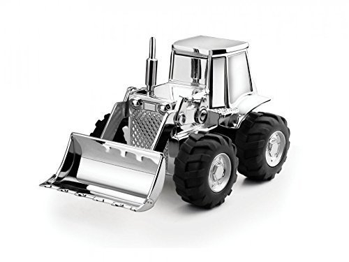Brillibrum Design Versilberte Spardose Bagger mit Namen Gravur Traktor Sparschwein Radlader glänzend anlaufgeschützt Inkl. Wunschgravur