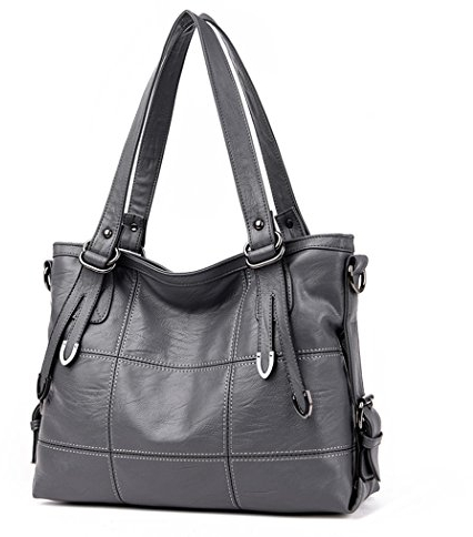 DEERWORD Damen Taschen Handtasche Frauen Elegant Tasche Henkeltasche Vintage PU-Leder 5369 1-teilig set Grau