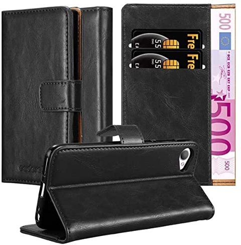 Cadorabo Hülle kompatibel mit HTC Desire 12 aus Premium Kunst Leder Flip Klappbare Stoßfeste Magnetische [Standfunktion] [Kartenfächern] Cover Hülle für HTC Desire 12 Tasche in Schwarz
