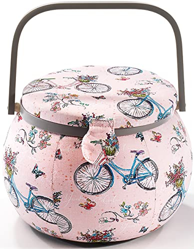 Kobolo Nähkästchen Nähkorb Nähkörbchen Nähkasten - rosa mit Fahrrädern - 23x23x18 cm