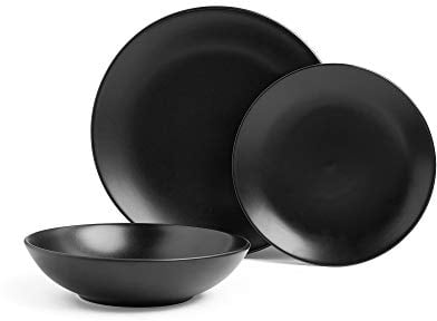 VonShef Dinner Set for 4, 16 Piece Plate & Bowl Set, Plate Set with 28cm Diameter Dinner Dish, 21cm Side Dish, 16cm Bowls & Mugs, Matte Black Dishwasher & Microwave Safe Tableware