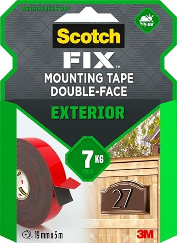 Scotch-Fix Doppelseitiges Montageband für Außenbereiche - 1 Rolle (19 mm x 5 m) - Hält bis zu 7 kg - Dauerhafte Klebekraft auf Metall, Holz, Acryl