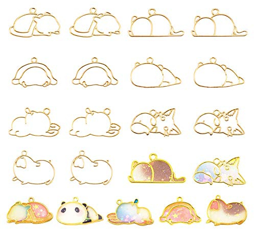OLYCRAFT 14pcs Hibernator Theme Offene Lünette Charms 7-Style Alloy Frame Anhänger Hohl Resin Frames Mit Schleife Für Harz Schmuckherstellung - Gold