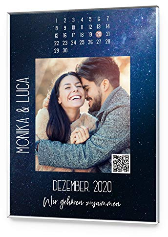 Kalender Bild mit Foto Datum und eigenen Text - Acrylglas - | Personalisierter Wandkalender selbst gestalten mit verschiedenen Designs und QR Code | Geschenkidee für Partner Freund Jahrestag