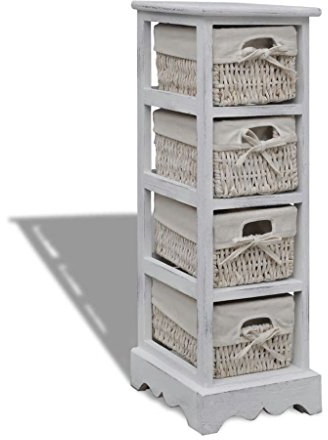 Festnight Hängeschrank Wohnzimmer Regal mit 4 Körben Holz-Schränkchen Badezimmerschrank Schmal Hängeschrank Landhausstil Hängeschränke fürs Bad Korbregal Korbkommode Weiß