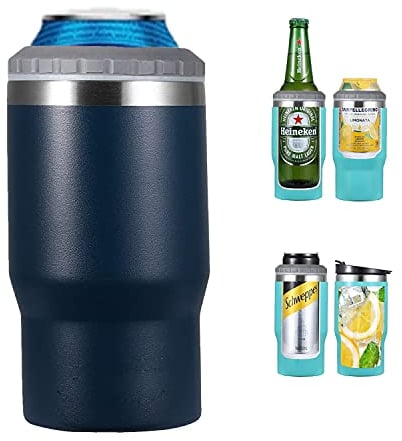 Gteller 4 in 1 Stainless Steel Can/Bottle Insulator, 14oz Two-Way Lids SUS Insulated Can Cooler, Beer Bottle holder (Dark blue)