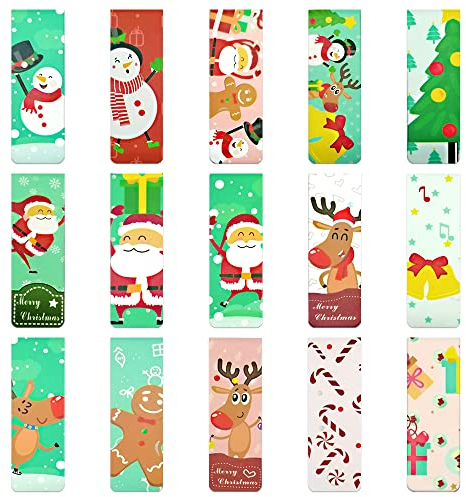 30 Stück Weihnachts Lesezeichen,Magnetlesezeichen,Lesezeichenset,Magnetische Lesezeichen, Lesezeichen Mit Schneemann Weihnachtsbaum Muster,Süßes Lesezeichen(E)