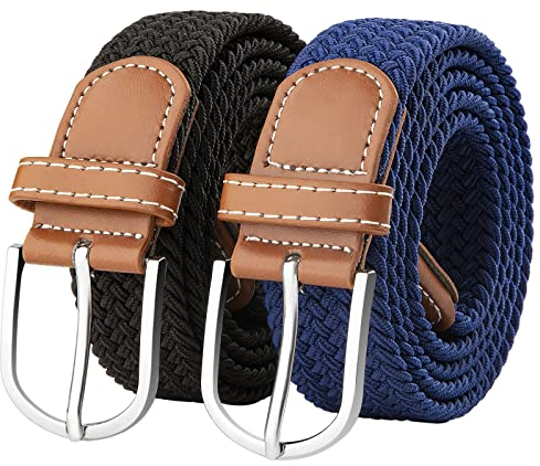 Yangbaga Stretchgürtel Damen/Herren komfortabler elastischer geflochtener Stretch Gürtel für Damen und Herren (Blau+Schwarz, 125-135cm)