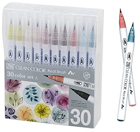Kuretake ZIG Clean Color Real Brush, NEW 30 Colors with Flexible Brush Tips, Watercolor Pens for Painting, Drawing, Calligraphy and Brush Lettering for Artists and Beginner Painters, Made in Japan