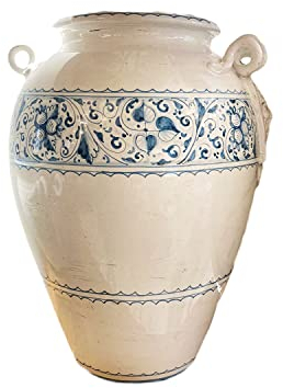 LEONA Handgefertigter Schirmständer IMPERIA Vase aus weißer Keramik und blauen Dekorationen 37x48cm
