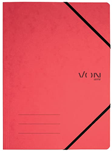 VON Leitz 5er Pack Dokumentenmappe A4, Mit Gummibandverschluss, Karton, Für 150 Blatt, leichte Projekt- & Papieraufbewahrung, Für Schule, Studium und Zuhause, Rot, 30110025