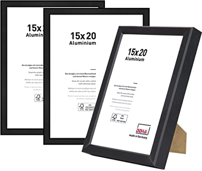 DEHA Design Bilderrahmen, 15 x 20 cm (3er Set), Aluminium, Schwarz matt, Fotorahmen zum Auftstellen im Hoch- & Querformat, bruchsicheres Kunstglas, Boston