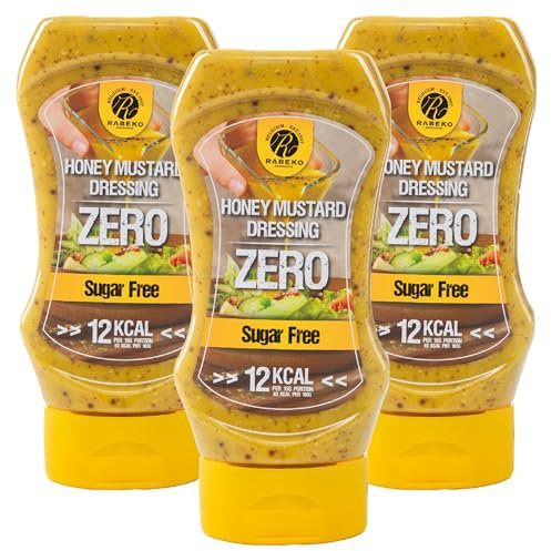 Rabeko Zero Sauce - senape al miele, 3 x 350 ml senza zucchero e a basso contenuto di grassi - prodotti sani a basso contenuto di carboidrati con meno calorie e grassi per insalate,