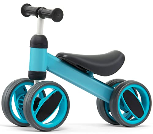 COSTWAY Laufrad ab 1 Jahr, Lauflernrad 4 Räder, Kinderlaufrad ohne Pedal, Balance Fahrrad, Sitzhöhe 24cm (Blau)