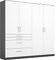 Rauch Möbel Harburg Schrank Kleiderschrank Drehtürenschrank Weiß/Graumetallic, Schwarz, 4-türig mit 4 Schubladen inklusive Zubehörpaket Basic 3 Einlegeböden, 1 Kleiderstange BxHxT 181x197x54 cm