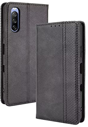 EASSGU Handyhülle für Smartphone, Compatible with Sony Xperia 10 III (6 Inches) Flip Folio PU Leder Magnetschalter Schutzhülle, [3 Kartenfach] [1 Wallet] Stand Case - Schwarz