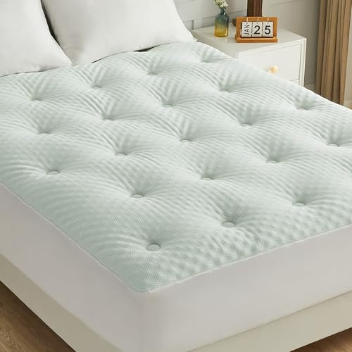 QUIETSEA Reversible Twin Mattress Topper Memory Foam, Bamboo Viscose Egg Crate Twin Mattress Pad, Noiseless Waterproof Mattress Cover with Deep Pocket Stretches up to 21, 39 x 75