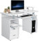 LIFEZEAL Scrivania di Lavoro per Computer, Vassoio Estraibile per Tastiera, Porta PC e Stampante, 2 Cassetti, 2 Ripiani, 1 Scomparto, Moderno, Ideale per Studio, Uffico, Legno, Bianco, 120x55x85 cm
