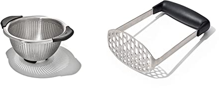 OXO Good Grips Stainless Steel 2.8L Colander, Metal & Good Grips Smooth Potato Masher