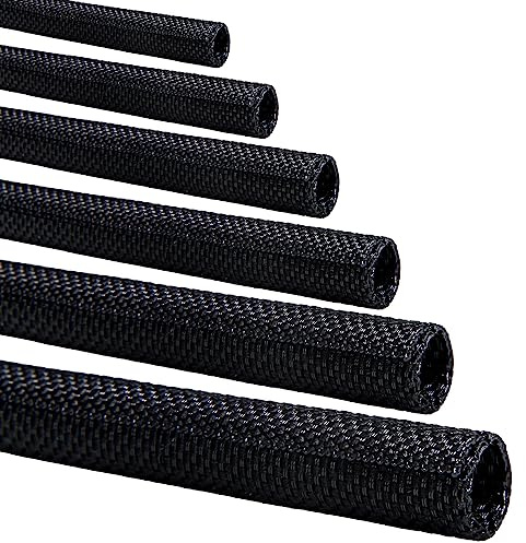 Split-Sleeve Wire Loom for High-Temperature Automotive Harness and Home Cable Management, 25ft - 1/4 inch Braided Cable Management Sleeve Cord Protector, Self-Wrapping Split Wire Loom