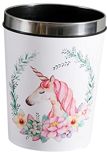 Alipis Poubelle Ronde Poubelle Pour La Maison Poubelle Papier Poubelle De Dessin Animé Licorne Poubelles De Bureau Pour Près Du Bureau Corbeille Serrer Le Fer Enfant Boîte De Récipient