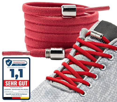 LaceHype - Premium Schnürsenkel ohne binden, elastischeSchuhbänder mit Metallkapseln, 1 oder 2 Paar - CP2 - mit Kapseln für Sneaker, Laufschuhe, Sporschuhe (Rot, 1P)