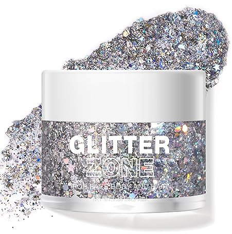 LANGMANNI Holografischer Körper Glitter Gel/Lidschatten Kosmetik-Grade für Körper,Gesicht,Haar und Lippe.Farbveränderndes Glitter Gel unter Licht. -1.35 oz (5# Silver Fantasy)