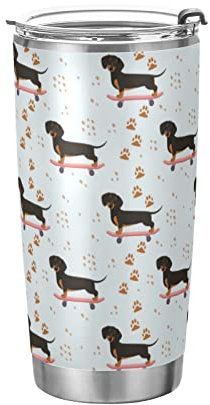 Vaso de perro salchicha rosa, taza de café aislada con diseño de pata de pata, contenedor de bebidas para la oficina, taza de viaje con popote y tapa, 20 onzas, Bac