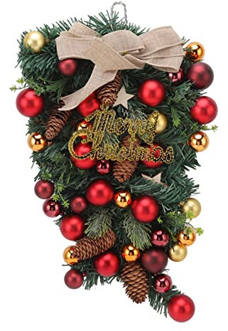 NLDGR Umgedrehter Weihnachtsbaum, Umgedrehter Künstlicher Weihnachtsbaum, Tropfenförmiger Weihnachtskranz, Umgedrehte Rattan-Weihnachtskranzdekorationen für Saisonale Heimdekoration Im Innenbereich