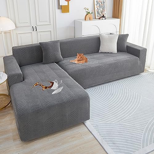 Sofa überzug L Form Wasserdicht,2 Stück Couch überzug Ecksofa L Form Rechts Links, Jacquard Chaiselongue Sofa Schonbezug ,Sofabezug Sofahusse Couchbezug für Sektionssofa (Dark Gray 3, 2seats+4seats)