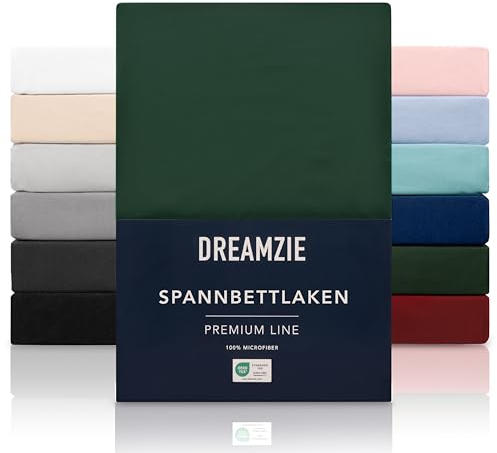 Dreamzie Spannbetttlaken 140x200 cm - Hoher Steg bis 33 cm - 100% Mikrofaser - Grün - Schadstoffgeprüft (Oeko TEX), Bettlaken mit Gummizug