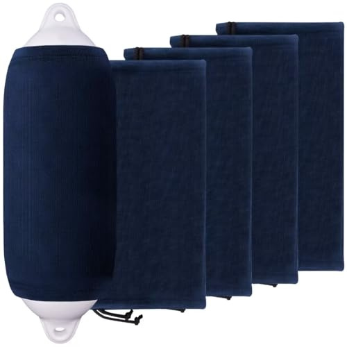 XMK Boat Fender Covers, 8 x 22 Navy Blue 4-Pack Marine Fender Covers Bumper Covers for Twin Eye & Center Rope Tube Style Fender, Durable Polyester (Boat Fender Not Included)