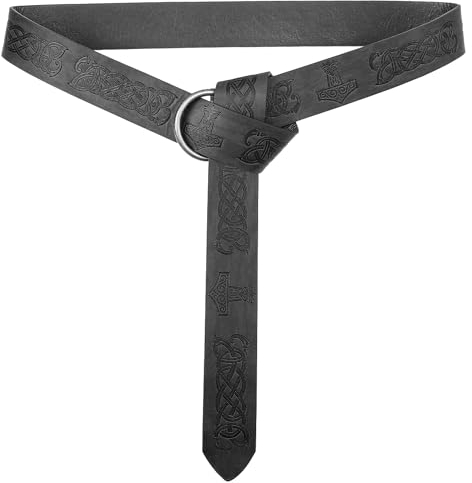 GelConnie Wikinger Ledergürtel Ren Faire Gürtel Mittelalter Herren Gürtel Breit PU Ledergürtel Renaissance Leder Ring Gürtel Kostüm, Hammer Wikinger Ledergürtel, L