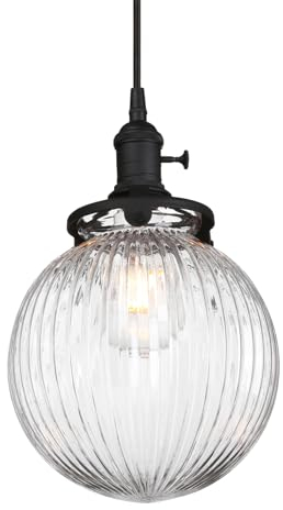 Pathson Suspension Industrielle,Plafonnier Suspendu Vintage Abat Jour en Verre Globe, Luminaire Ajustable pour îlot de Cuisine Salon