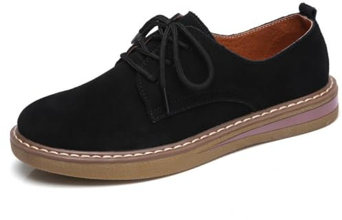 Mocasines Simples de Mujer con Cordones para Mujer Zapatos Planos Casuales (Negro)