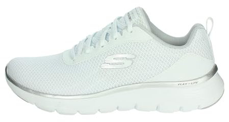Skechers Damen Sneakers, Weißes Netzgewebe mit silberfarbenem Rand, 37 EU