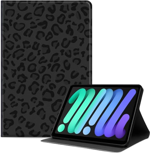 Case for iPad Mini 6th Generation 8.3 inch 2021, Lightweight Protective, Multiple Angle, PU Leather Slim Folio Stand Smart Cover with Auto Wake/Sleep, Black Leopard Print