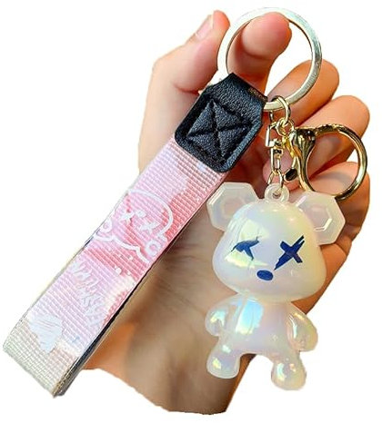 ZOIKOM Cartoon Anime Doll Cool Gradient Bear Keychain Cute Bag Pendentif Personnalité Car Accessories Creative Petit Cadeau, jouet blanc(bear-white)