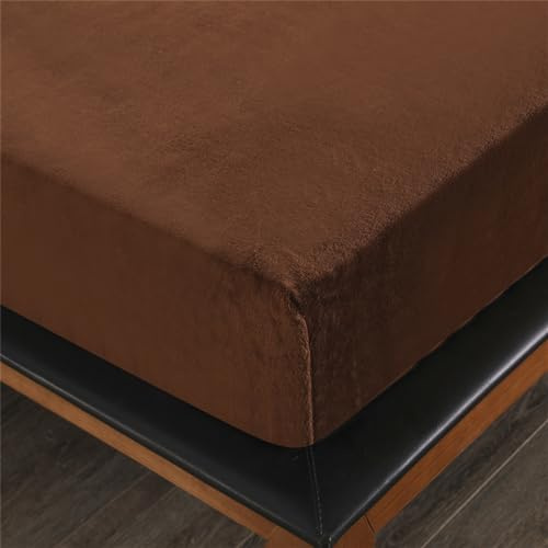 Mateju Flanell Spannbettlaken, Cashmere-Touch Weiche Warme Einfarbig Plüsch Spannbetttuch Bettlaken für Boxspringbett Topper Matratzen bis 28 cm, Rundum Gummizug (90x200x28cm,Braun)