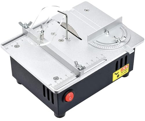 XLTEAM Electric Mini Table Saw, Wood Cutting Mini Bench Saw, with 45° Bevel Cut Safety Bezel and Vacuum Hose, 7-Level Speed Adjustable, Speed 5000rpm, for Model Making