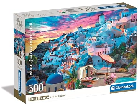 Clementoni Jigsaw Puzzle Collection - Greece View 500 Pieces - Poster Included, Puzzle For Adults Age 14+, Gift For Men/Women, City, Greece, Landscape, Made In Italy, 35540