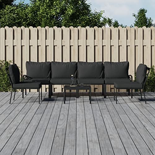 SECOLI Lounge möbel Outdoor Aluminium Gartenmöbel Set Alu gartenlounge Outdoor Gartensofa Alu Balkon Lounge balkonmöbel Set balkonsofa mit Kissen-Grau-7-tlg