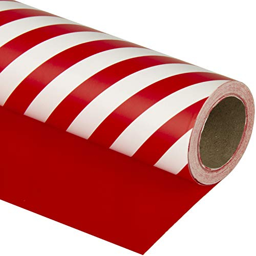 RUSPEPA Papier D'emballage Réversible - Conception Rouge Et Rayures Pour Anniversaire, Vacances, Mariage, Emballage De Douche De Bébé - 43,2 Cm X 10 M