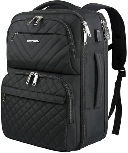 EMPSIGN Ryanair Handgepäck, 46x33x18cm Reiserucksack, 30L Rucksack Damen, 17,3 Zoll Laptopfach und USB Ladeanschluss, Travel Backpack Cabin Bag für Business, Schwarz
