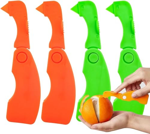 4 Pack Orange Peeler, Easy Open Orange Lemon Citrus Peeler Tool, Orange Citrus Fruit Peeler Tool, Plastic Lemon Grape Fruit Peel Cutter for Fruit Lemon Mango Banana