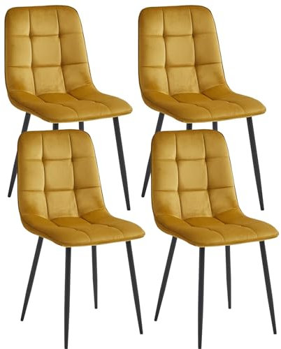Colenis® - Chaises de Salle à Manger Ela - Lot de 4 - Jaune Ocre - Velours - Chaise de Cuisine - Pieds en métal Stable - Chaise Chambre à Coucher - Chaise Salon