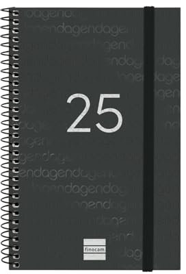 Finocam - Kalender 2025, Spiralbindung, Wochenansicht, Querformat, Januar 2025 - Dezember 2025, 12 Monate, Schwarz, Spanisch