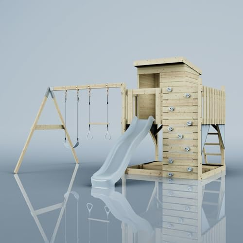 PolarPlay Spielturm Björn aus Holz in Blau Trapezstange